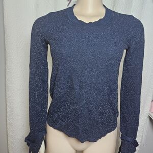 White + Warren Blue Asymmetrical Ribbed Blouse